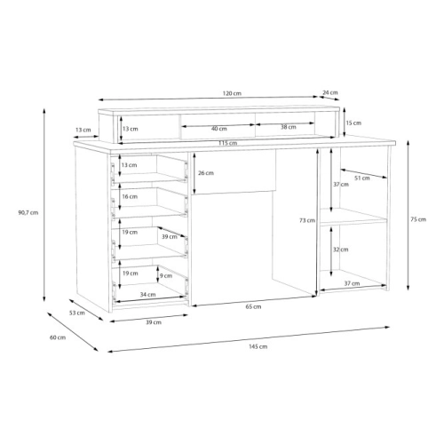 Biurko 145x60 cm z nadstawką na monitor Secret Grey/Dąb Artisan